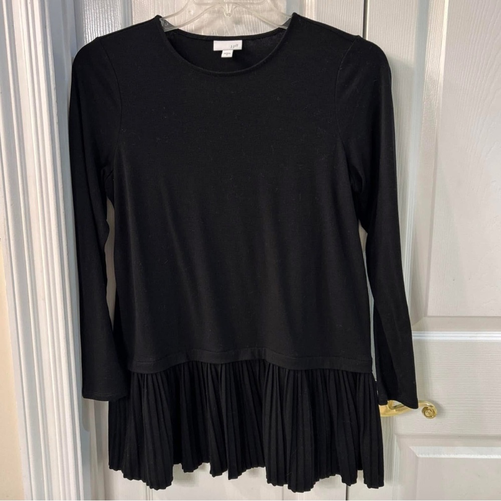 J Jill Black Accordion Hem Tunic SZ M Pleated Top